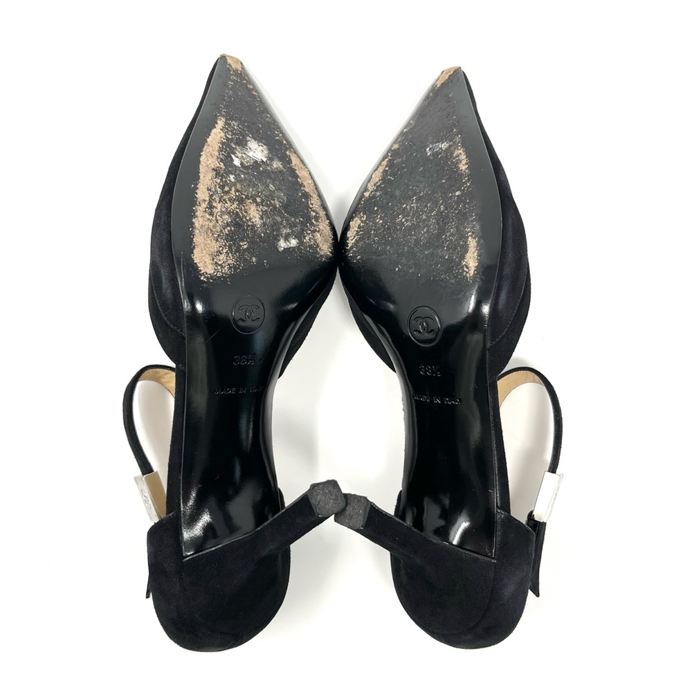 Vintage Chanel Black Suede Silver CC Logo High Heels Pumps Shoes 38.5 8.5 - Picture 11 of 13
